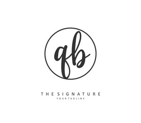 Q B QB Initial letter handwriting and signature logo. A concept handwriting initial logo with template element.