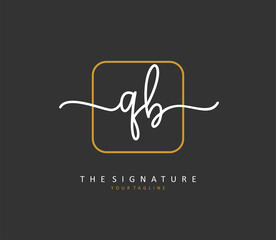 Q B QB Initial letter handwriting and signature logo. A concept handwriting initial logo with template element.