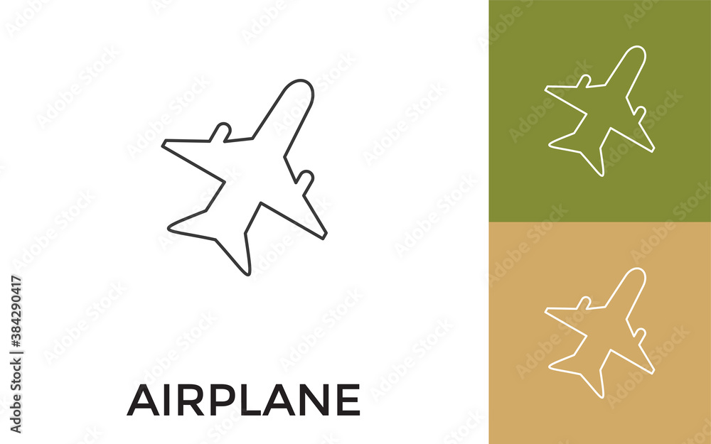 Poster editable airplane thin line icon with title. useful for mobile application, website, software and pr
