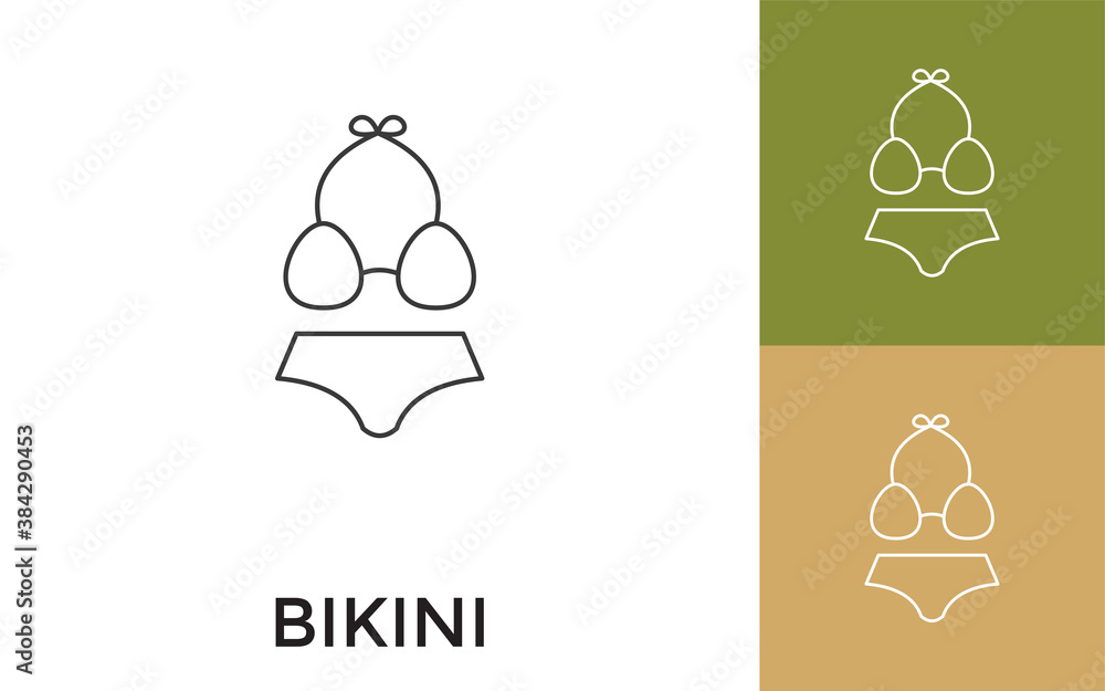 Poster editable bikini thin line icon with title. useful for mobile application, website, software and prin