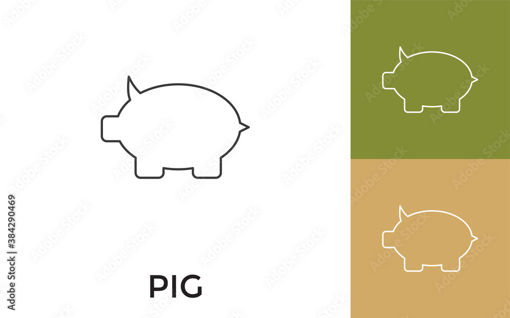 Poster editable pig or piggy bank thin line icon with title. useful for mobile application, website, softwa