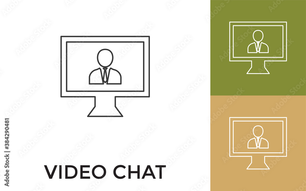 Poster editable video chat thin line icon with title. useful for mobile application, website, software and 