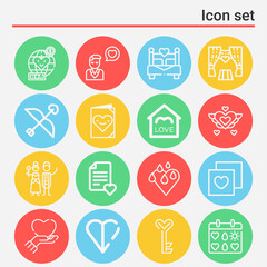 16 pack of romanticism  lineal web icons set