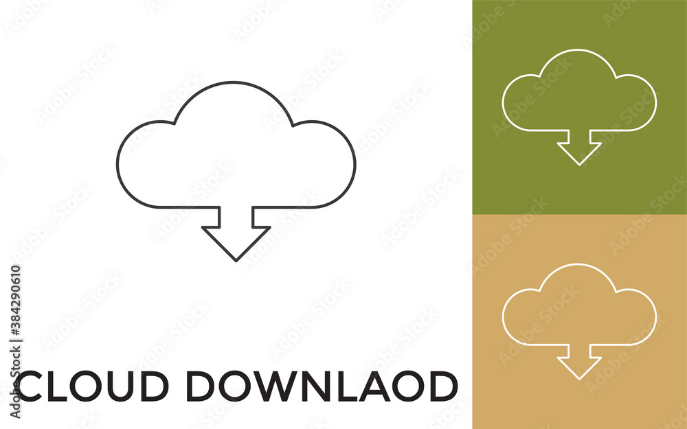 Poster editable cloud downloading thin line icon with title. useful for mobile application, website, softwa