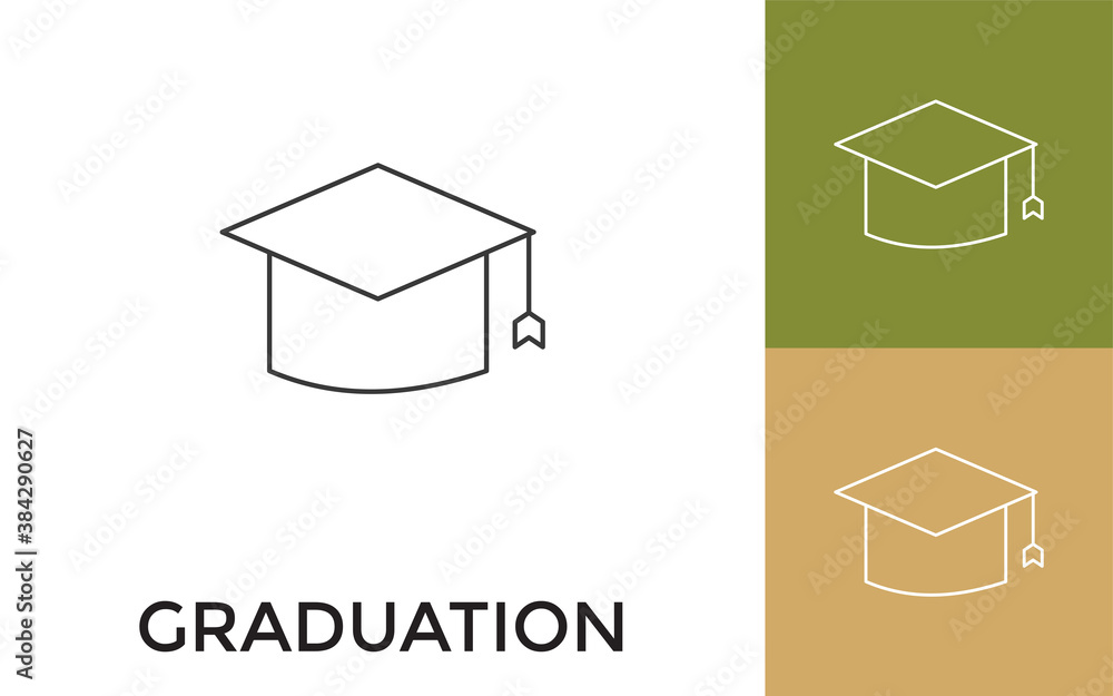 Poster editable graduation cap thin line icon with title. useful for mobile application, website, software 