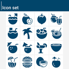 Simple set of palm tree related filled icons.