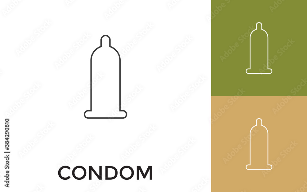 Poster editable condom thin line icon with title. useful for mobile application, website, software and prin