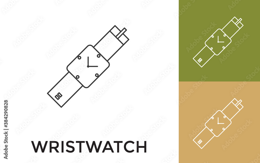 Poster editable wrist watch thin line icon with title. useful for mobile application, website, software and