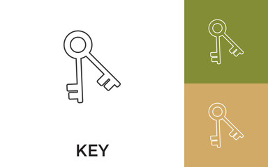Editable Key Thin Line Icon with Title. Useful For Mobile Application, Website, Software and Print Media.