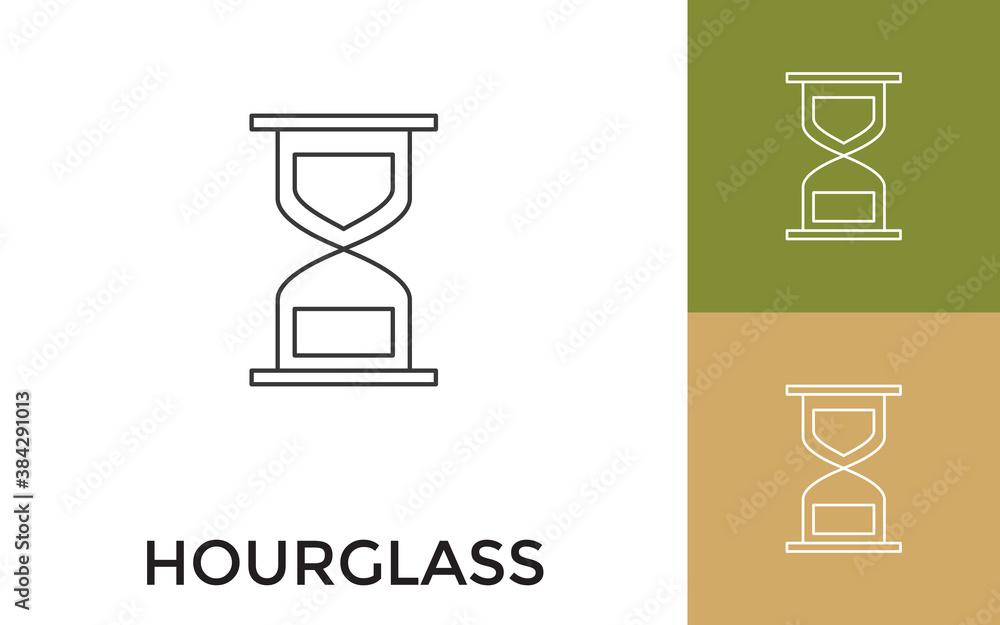Poster editable hour glass thin line icon with title. useful for mobile application, website, software and 