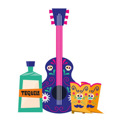 Fototapeta na wymiar mexican guitar boots and tequila vector design