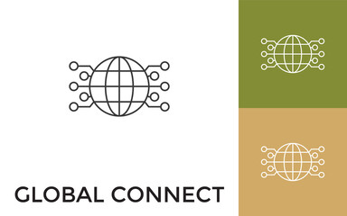 Editable global connect Thin Line Icon with Title. Useful For Mobile Application, Website, Software and Print Media.