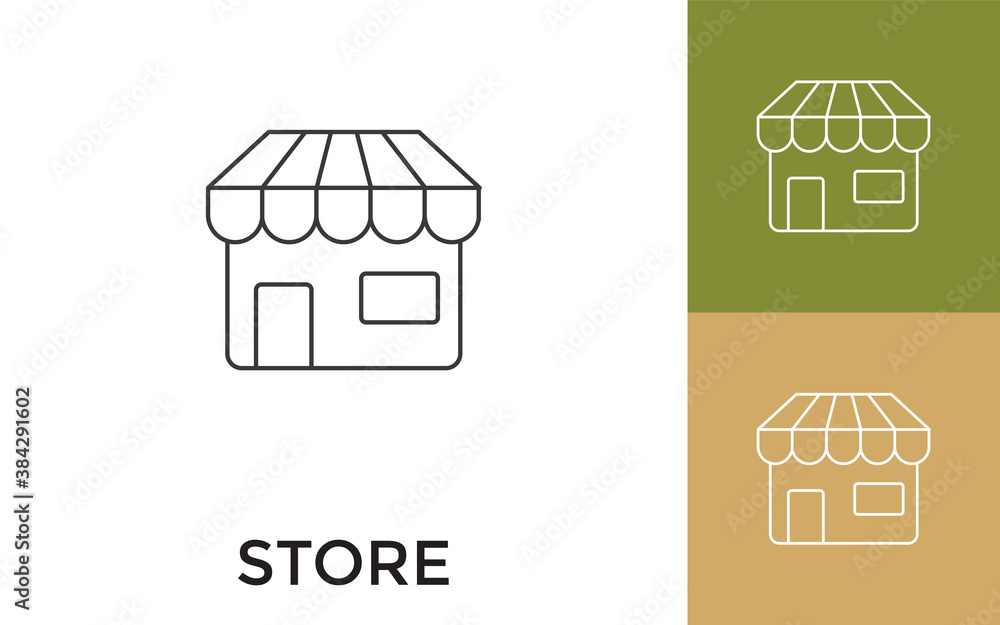 Poster editable store thin line icon with title. useful for mobile application, website, software and print