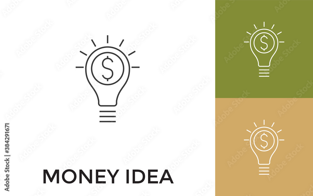 Aufkleber editable money idea thin line icon with title. useful for mobile application, website, software and 
