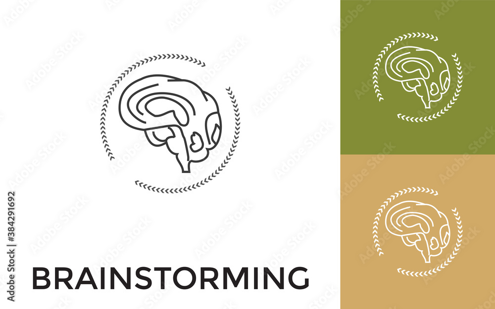 Poster editable human brainstorming thin line icon with title. useful for mobile application, website, soft