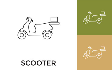 Editable Scooter Thin Line Icon with Title. Useful For Mobile Application, Website, Software and Print Media.