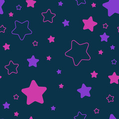 baby seamless pattern. purple and violet stars. simple blue repetitive background. textile design element. fabric swatch. wrapping paper. vector illustration.  continuous print. modern stylish texture