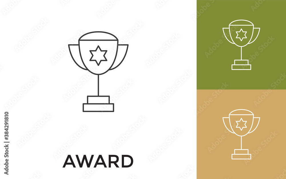 Poster editable winning trophy award thin line icon with title. useful for mobile application, website, sof
