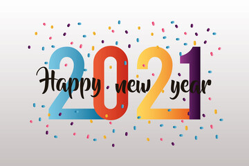 happy new year 2021 colorful lettering with confetti