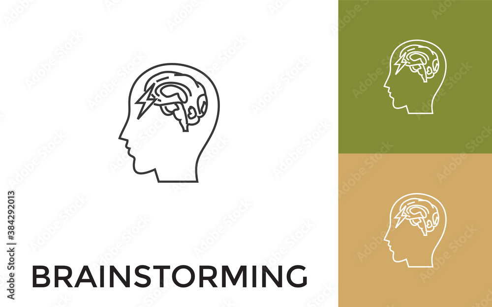 Aufkleber editable human brainstorming thin line icon with title. useful for mobile application, website, soft