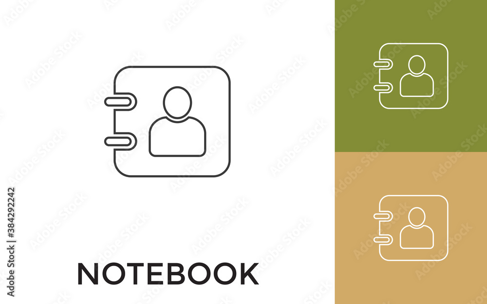 Aufkleber editable notebook thin line icon with title. useful for mobile application, website, software and pr