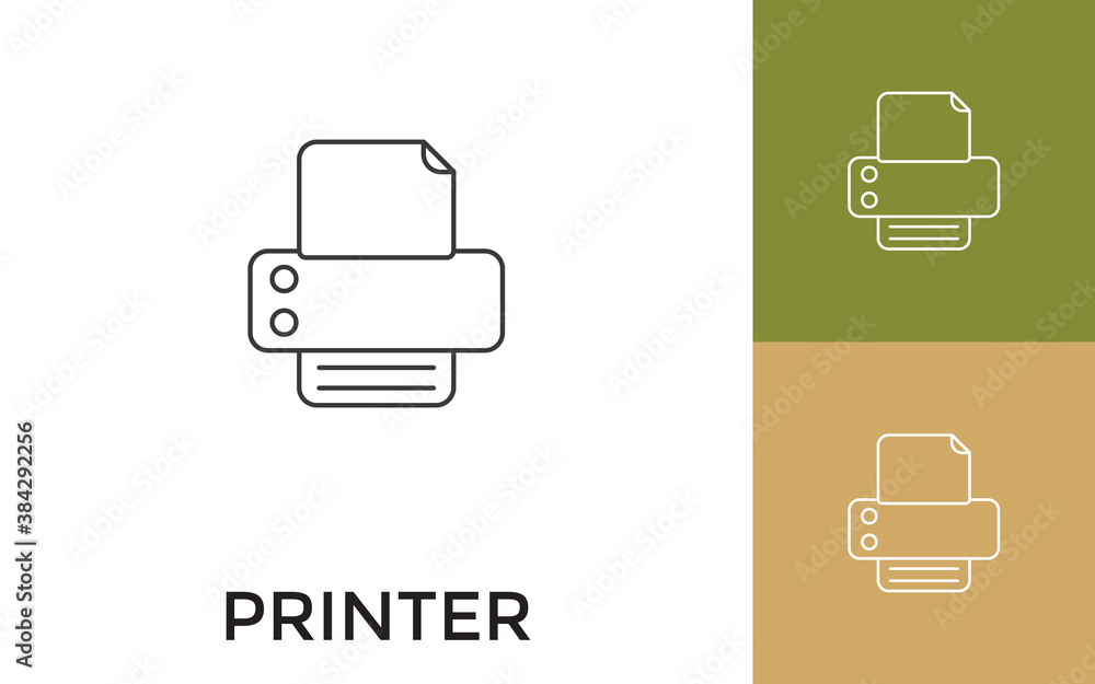 Poster editable printer thin line icon with title. useful for mobile application, website, software and pri