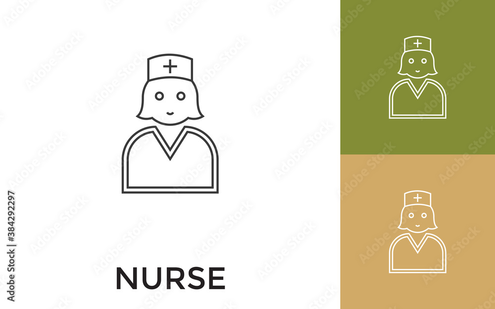 Poster editable nurse thin line icon with title. useful for mobile application, website, software and print