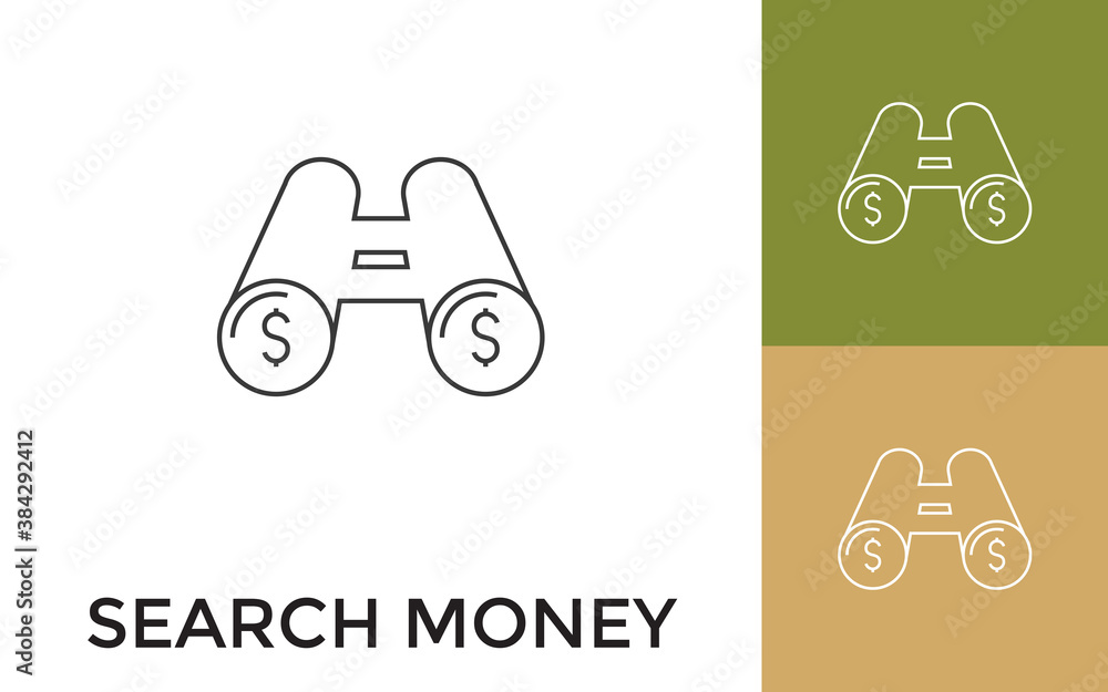 Poster editable search money thin line icon with title. useful for mobile application, website, software an
