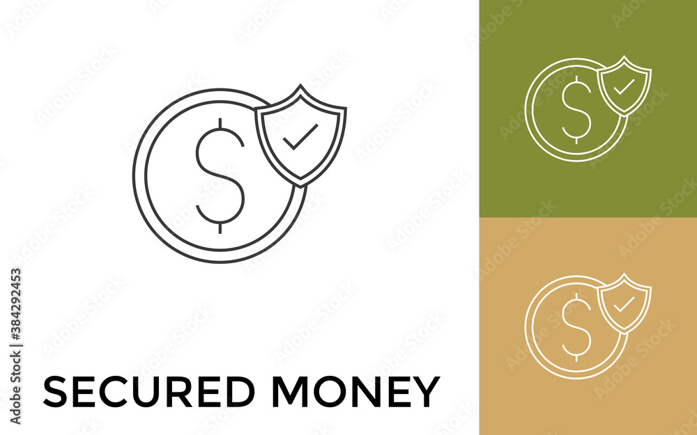 Aufkleber editable secured money thin line icon with title. useful for mobile application, website, software a