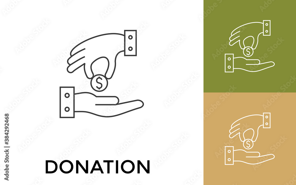 Poster editable donation thin line icon with title. useful for mobile application, website, software and pr