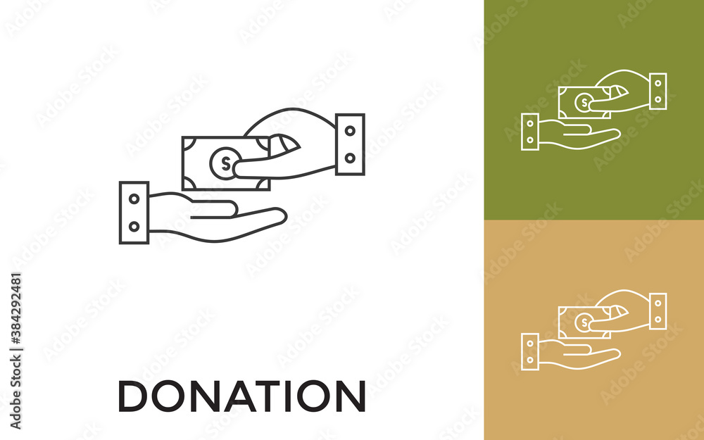 Poster editable donation thin line icon with title. useful for mobile application, website, software and pr