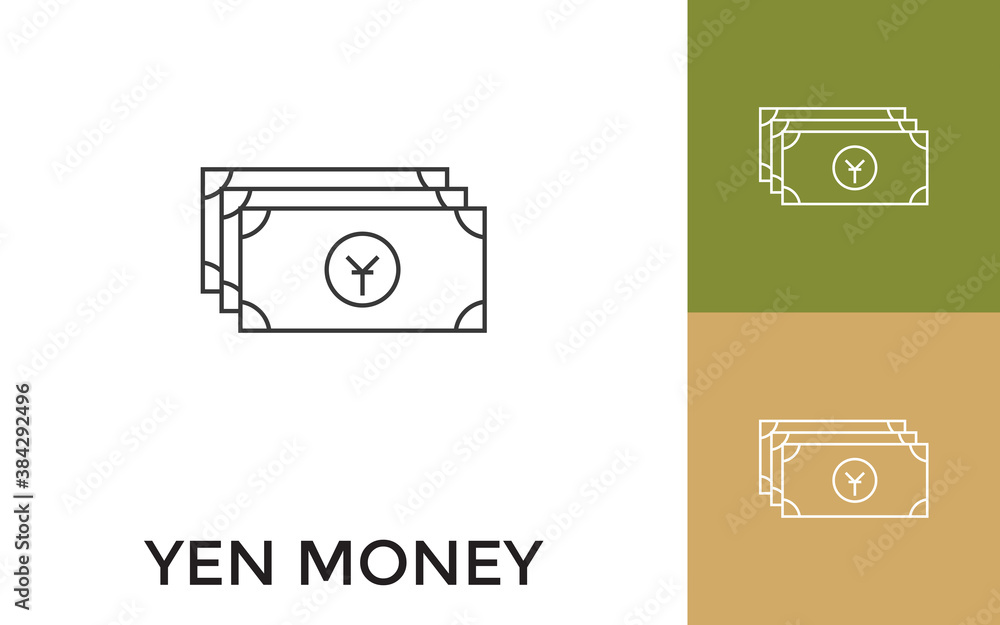 Poster editable yen or yuan money thin line icon with title. useful for mobile application, website, softwa