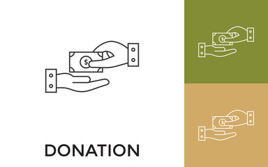 Editable Donation Thin Line Icon with Title. Useful For Mobile Application, Website, Software and Print Media.