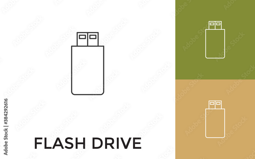 Poster editable flash drive thin line icon with title. useful for mobile application, website, software and