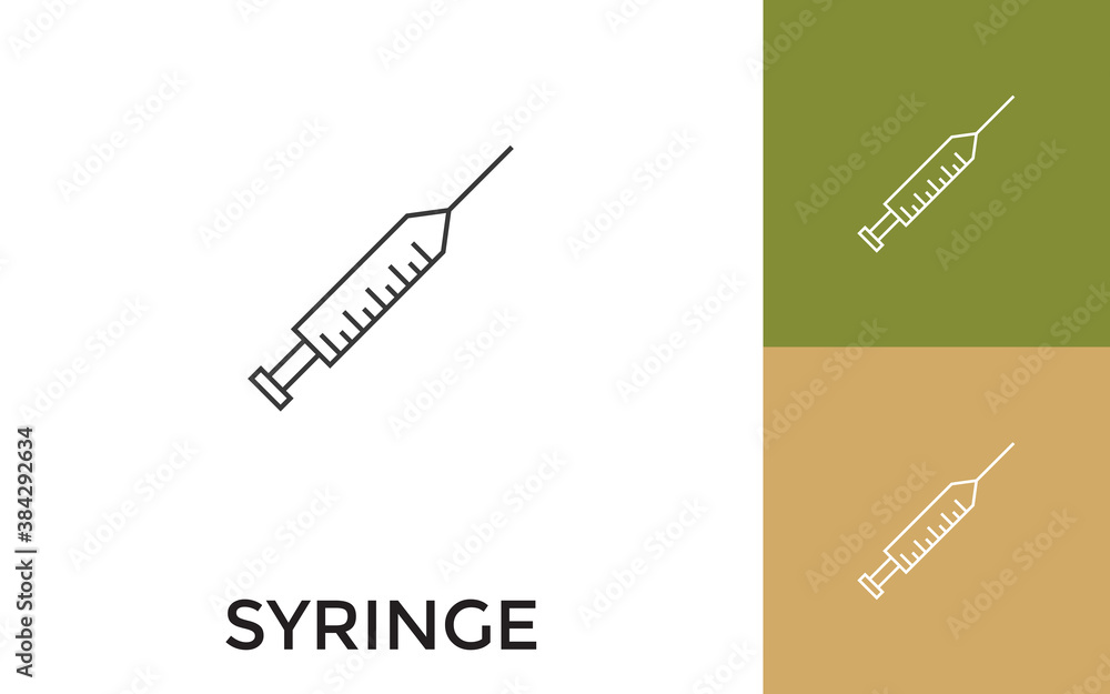 Aufkleber editable syringe thin line icon with title. useful for mobile application, website, software and pri