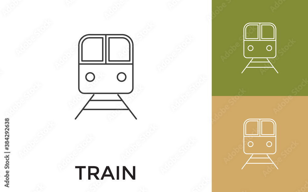 Poster editable train thin line icon with title. useful for mobile application, website, software and print