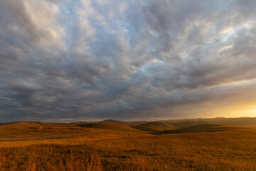 unreal beautiful sunset in the mountains