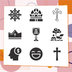 Simple set of 9 icons related to beliefs