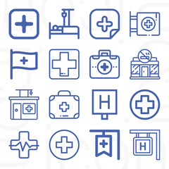 16 pack of medical building  lineal web icons set