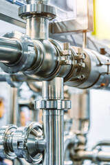 Large stainless pipes and steel cylinders.