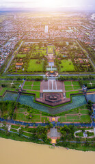 Aerial view of the Hue Citadel in Vietnam. Imperial Palace moat ,Emperor palace complex, Hue city, Vietnam.