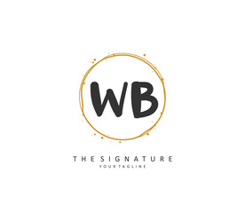 W B WB Initial letter handwriting and signature logo. A concept handwriting initial logo with template element.