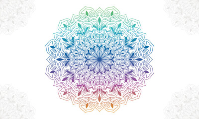Gradient colorful mandala background with floral ornament pattern. Hand drawn mandala design. Vector mandala template for decoration invitation, cards, wedding, logos, cover, brochure, flyer, banner.