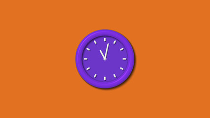 New purple color 12 hours 3d wall clock isolated on brown background,Counting down wall clock