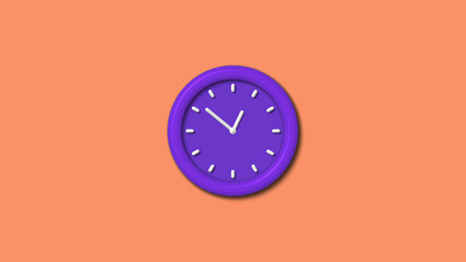 Amazing purple color 3d wall clock isolated on red light background, Counting down wall clock