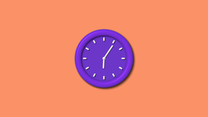 Purple color wall clock isolated on red light background,12 hours wall clock