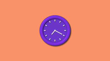 Purple color wall clock isolated on red light background,12 hours wall clock