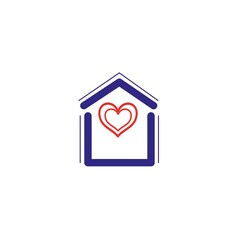 Stay at home, the symbol for the prevention of coronavirus, the design of the house icon and two hearts