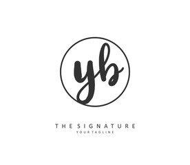 Y B YB Initial letter handwriting and signature logo. A concept handwriting initial logo with template element.