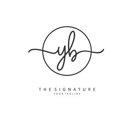 Y B YB Initial letter handwriting and signature logo. A concept handwriting initial logo with template element.